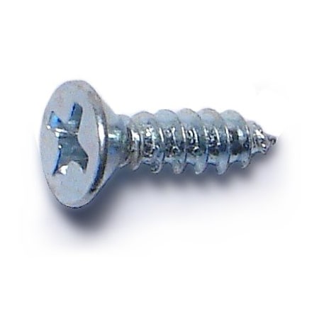 Sheet Metal Screw, #6 X 1/2 In, Zinc Plated Steel Flat Head Phillips Drive, 100 PK